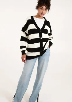 Knitwear>Blue Vanilla Black/White Stripe V Neck Cardigan