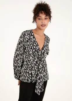 Tops>Blue Vanilla Black/White Wrap Front Tie Back Top