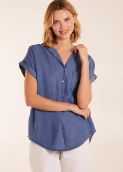 Tops>Blue Vanilla Blue Button Down Pocket Top