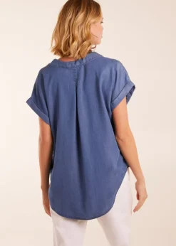 Tops>Blue Vanilla Blue Button Down Pocket Top