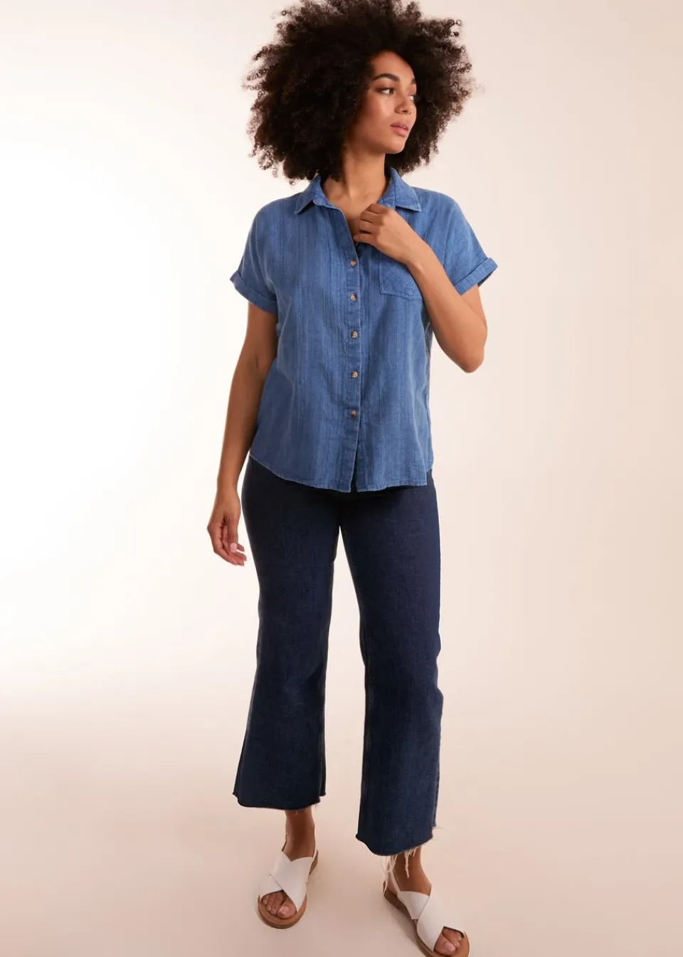 Tops>Blue Vanilla Button Front Shirt Blue