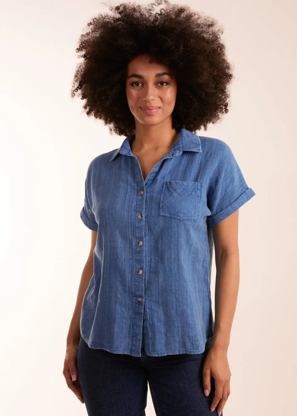 Tops>Blue Vanilla Button Front Shirt Blue