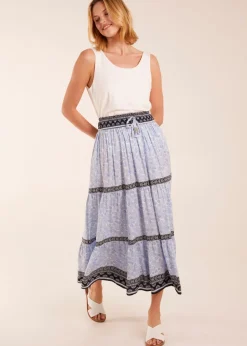 Skirts>Blue Vanilla Blue Contrast Printed Tiered Skirt