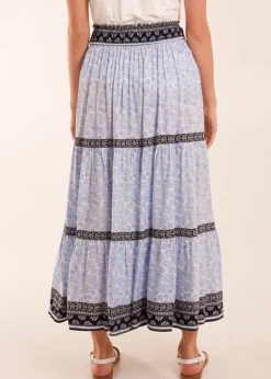 Skirts>Blue Vanilla Blue Contrast Printed Tiered Skirt