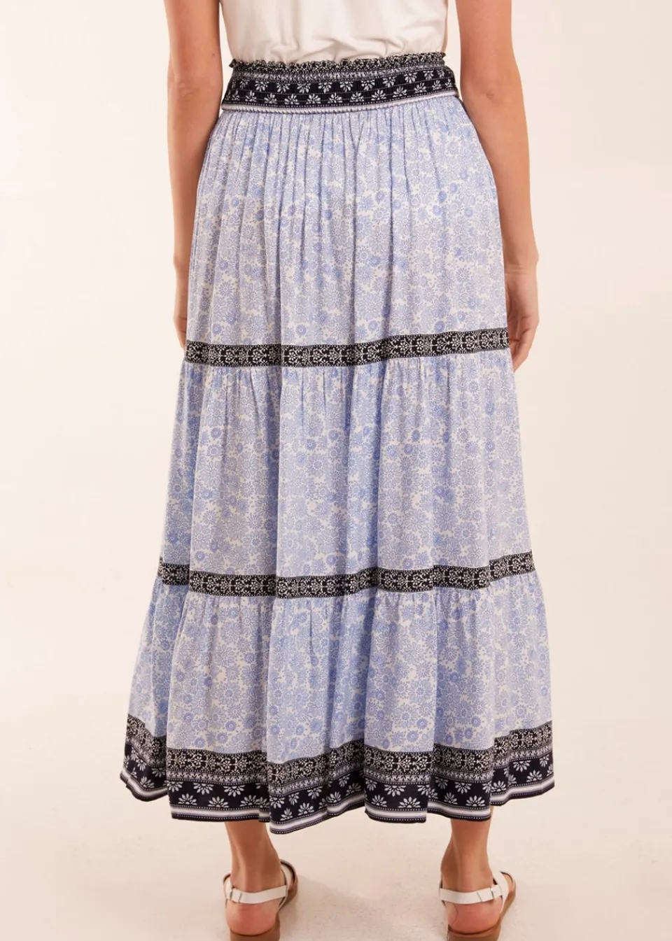 Skirts>Blue Vanilla Blue Contrast Printed Tiered Skirt