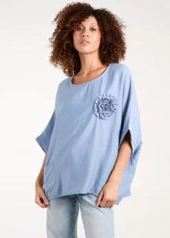 T-Shirts>Blue Vanilla Corsage Top Blue