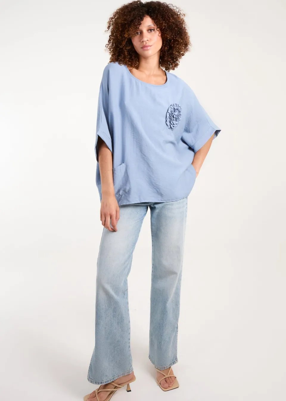 T-Shirts>Blue Vanilla Corsage Top Blue