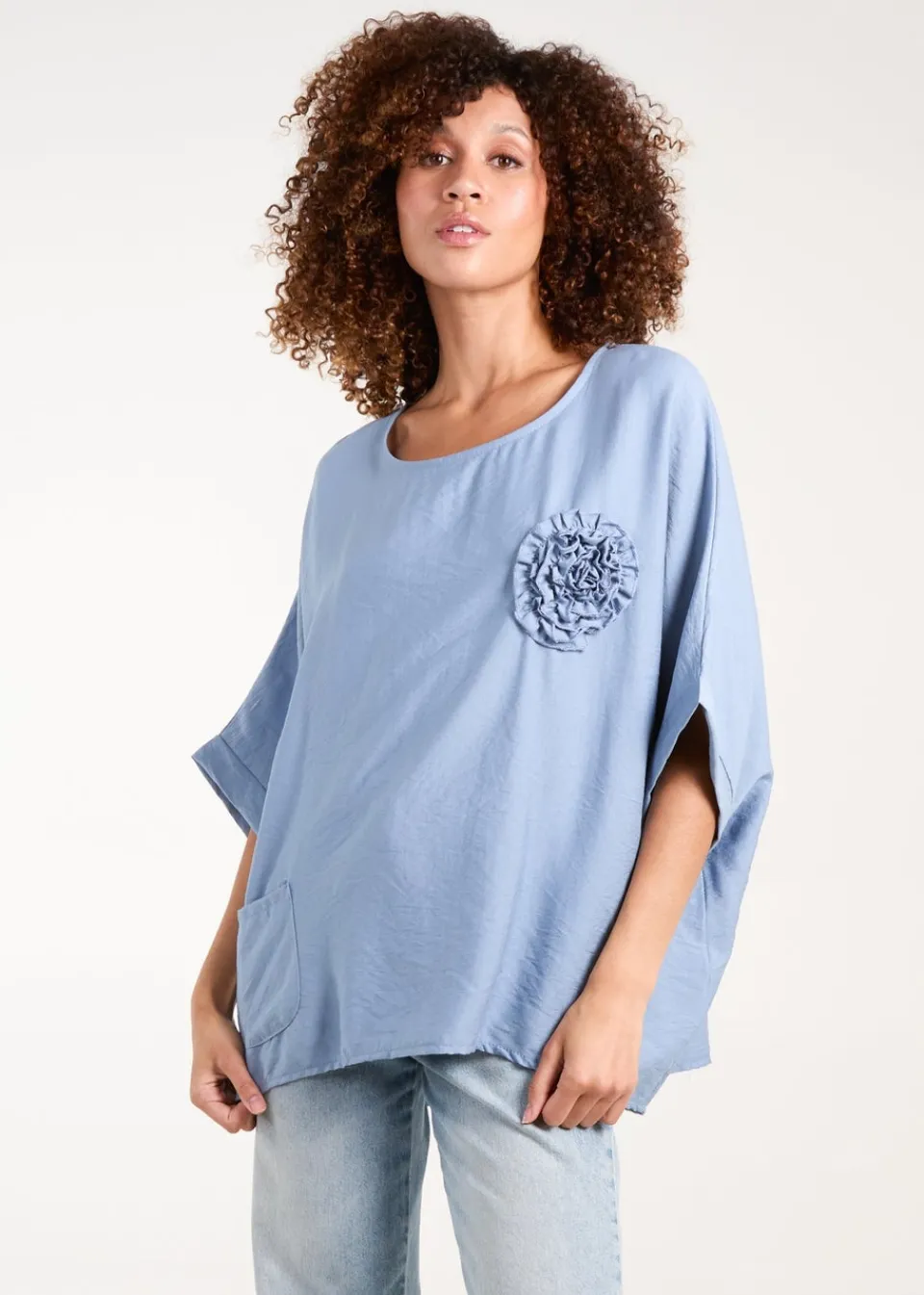 T-Shirts>Blue Vanilla Corsage Top Blue