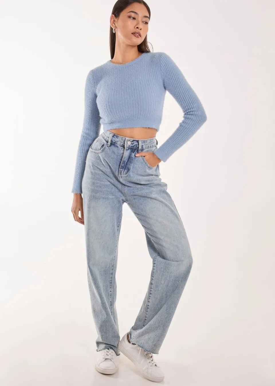 Tops>Pink Vanilla Blue Vanilla Blue Cropped Knit Rib Top