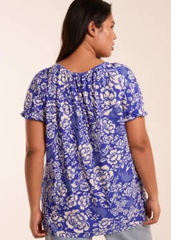 Tops>Blue Vanilla Blue Curve Shirred Sleeve Tie Front Top