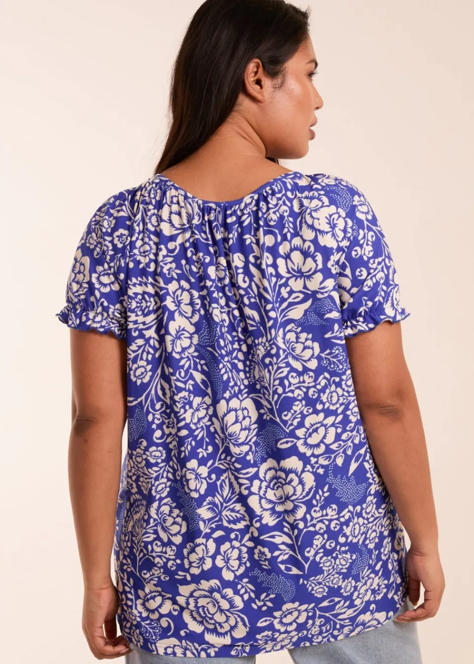 Tops>Blue Vanilla Blue Curve Shirred Sleeve Tie Front Top