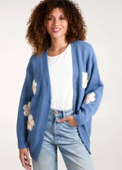 Tops>Blue Vanilla Blue Daisy Large Flower Cardigan