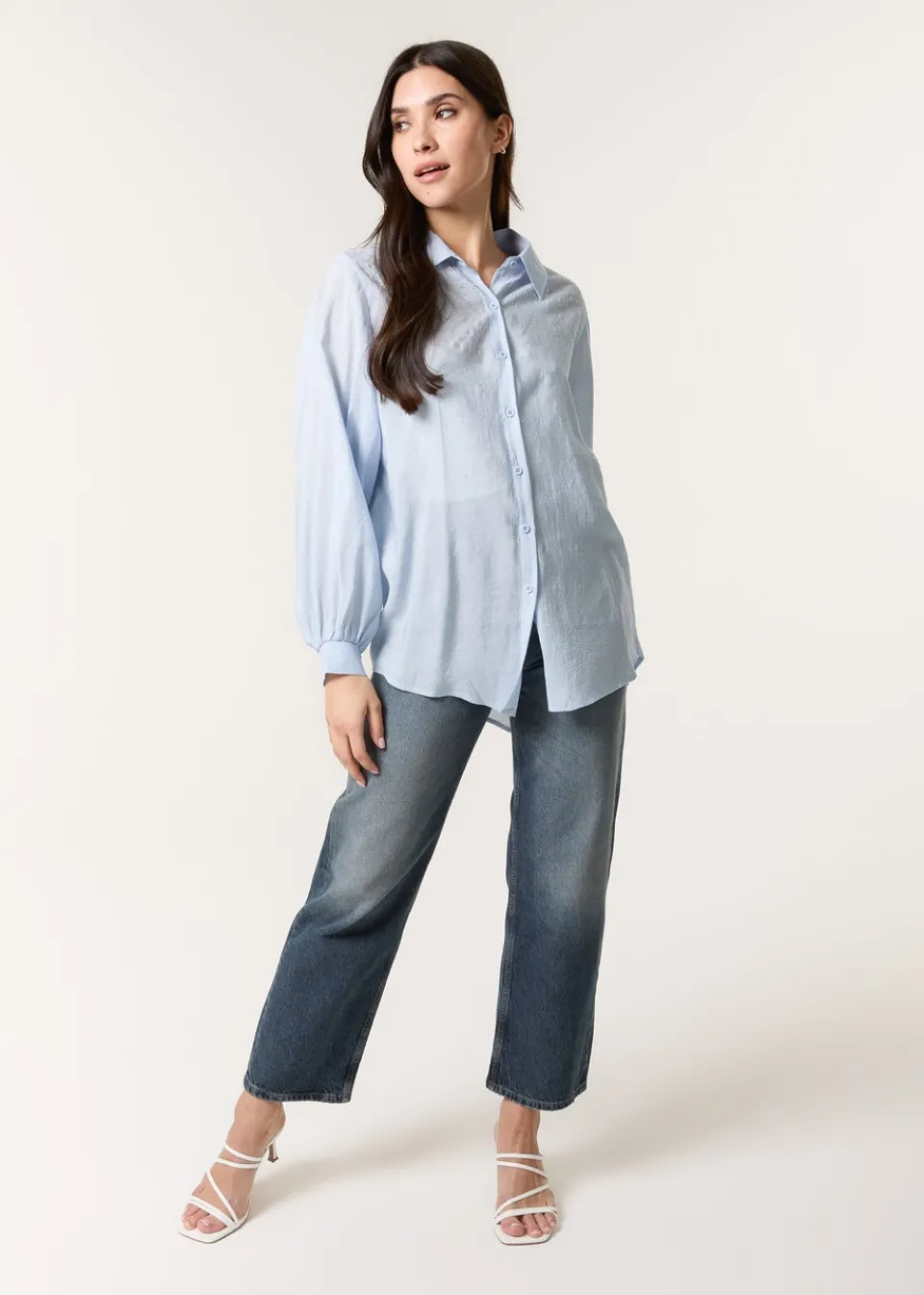 Blouses & Shirts>Blue Vanilla Blue Diamante Detailed Classic Shirt