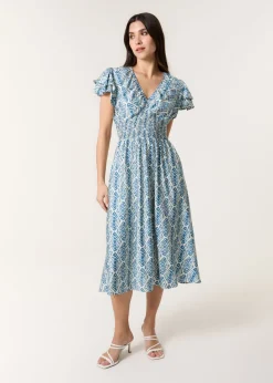 Dresses>Blue Vanilla Blue Double Frill Shirred Midi Dress