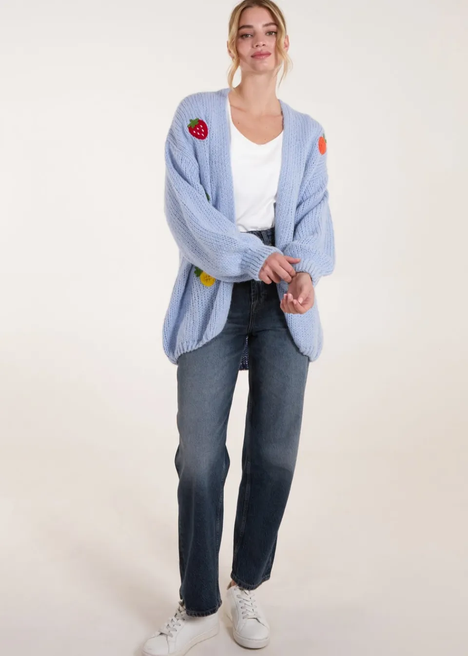 Tops>Blue Vanilla Blue Embroidery Fruit Cardigan