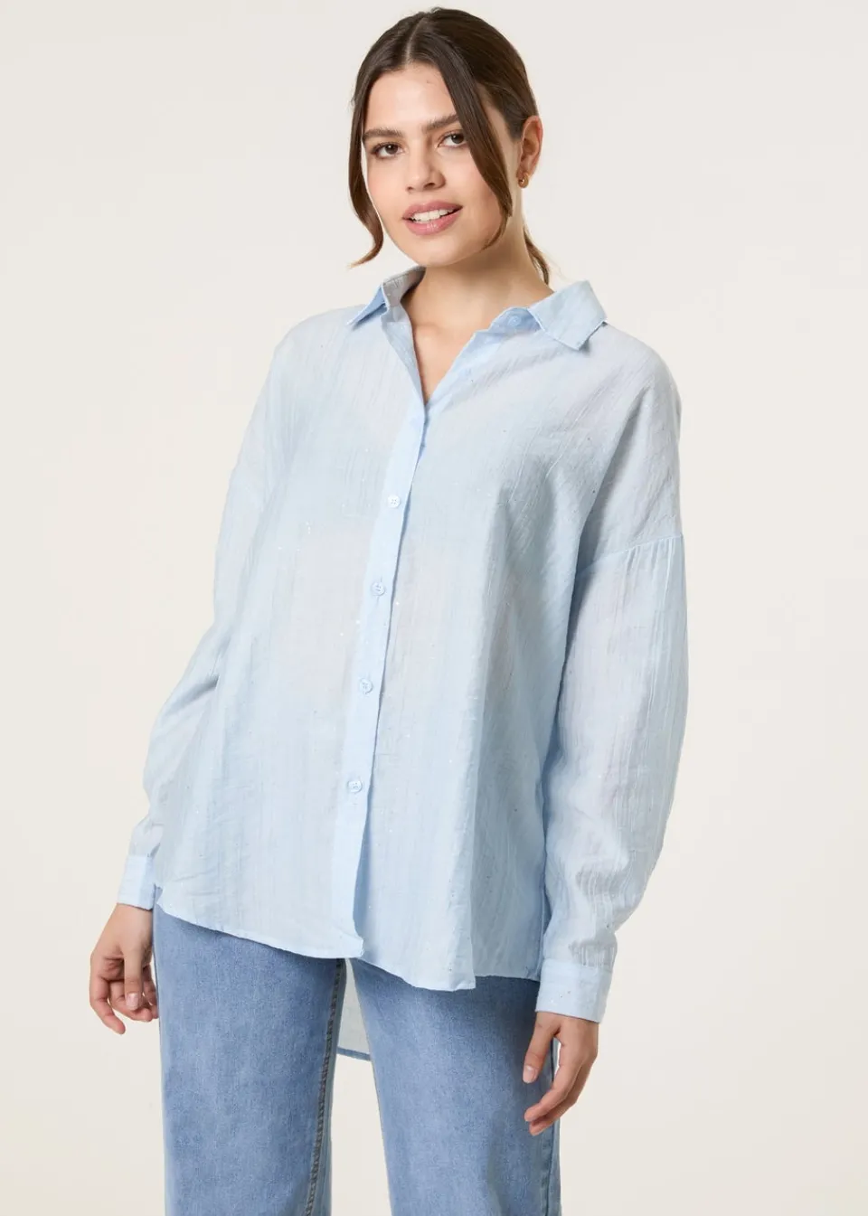 Tops>Blue Vanilla Blue Glitter Shirt