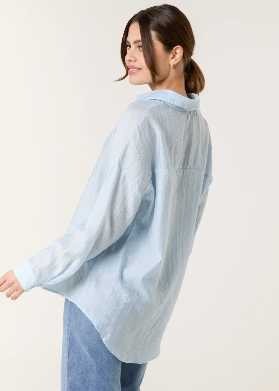 Tops>Blue Vanilla Blue Glitter Shirt
