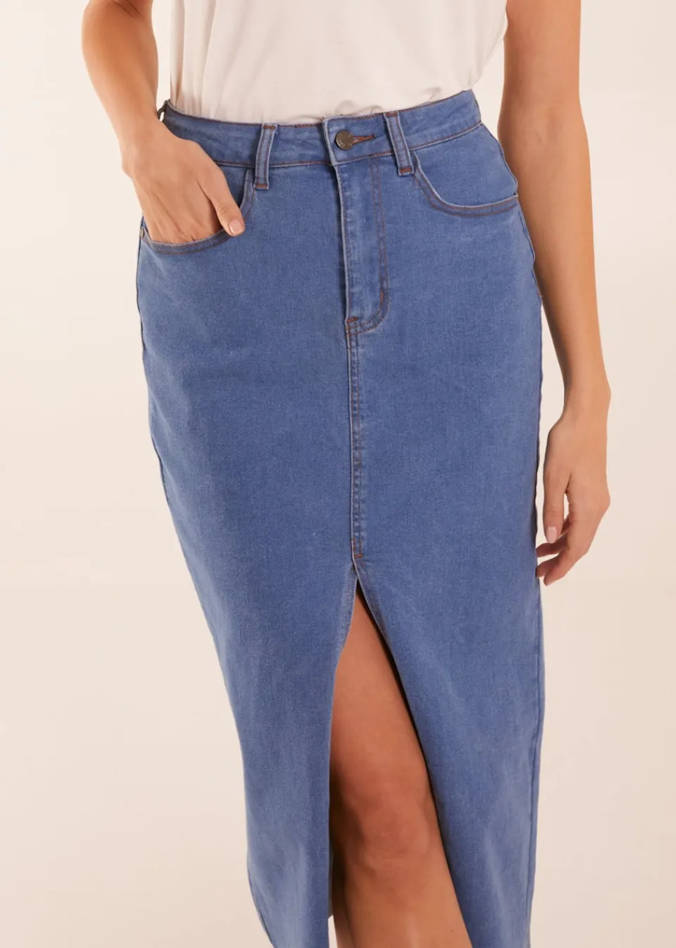 Skirts>Blue Vanilla Blue High Rise Denim Maxi Skirt
