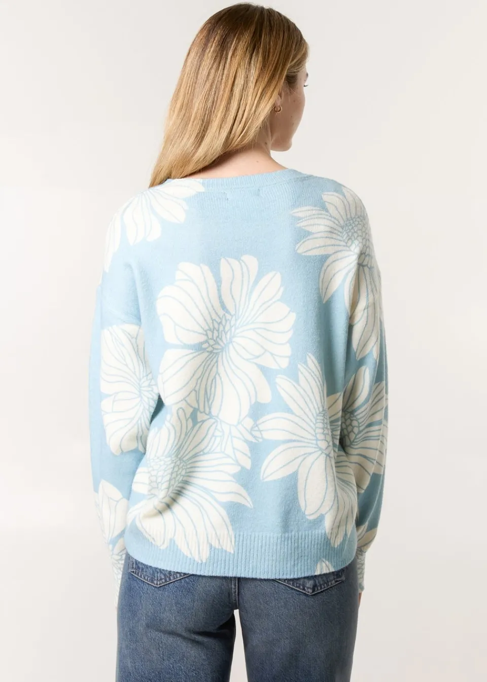 Tops>Blue Vanilla Blue Large Flower Embellished Jumper