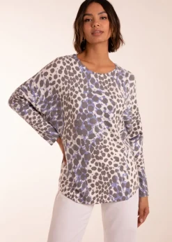 Tops>Blue Vanilla Blue Leopard Soft Jumper