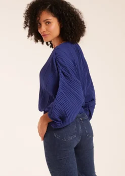 Tops>Blue Vanilla Long Sleeve Pleated Top Blue