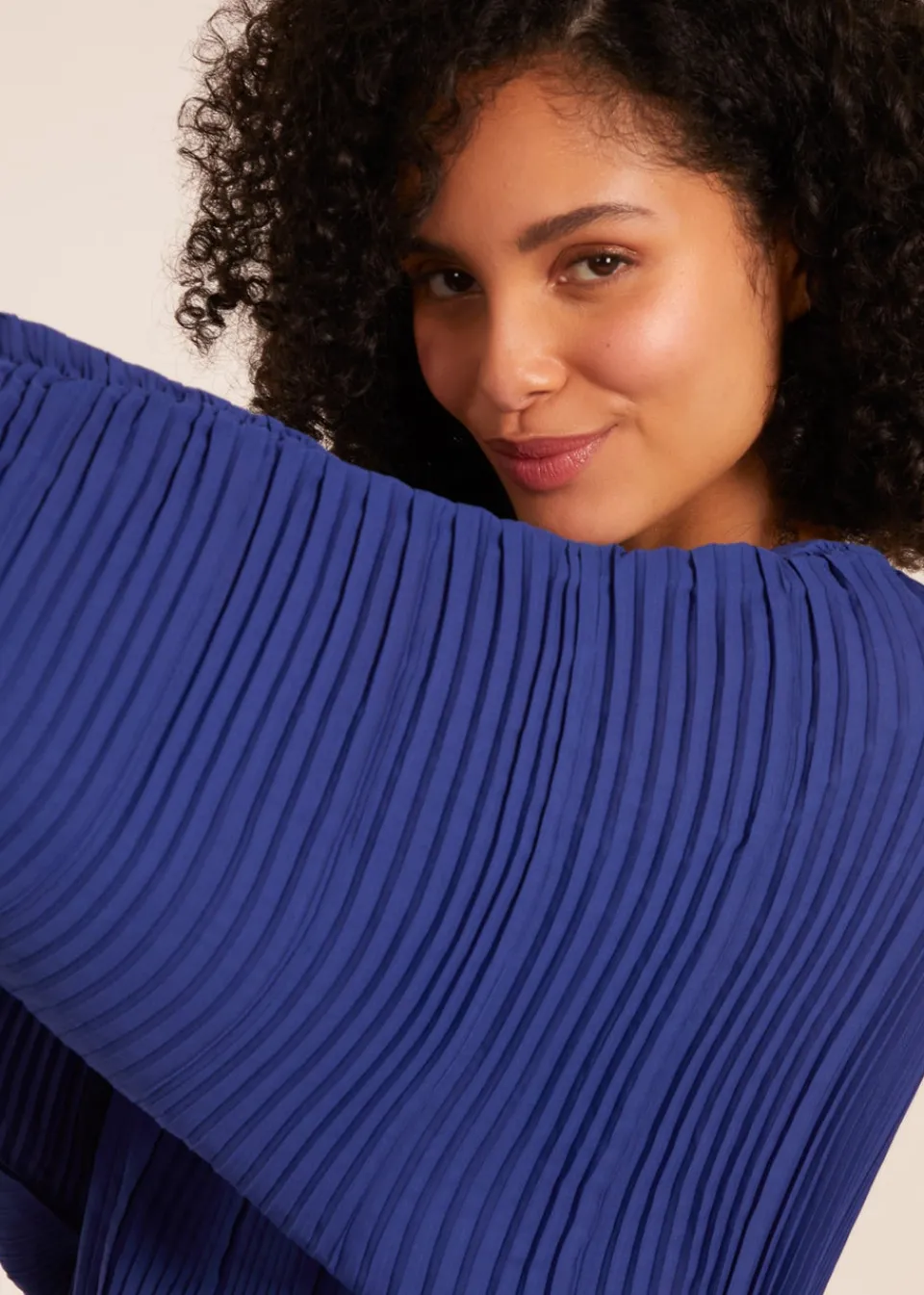 Tops>Blue Vanilla Long Sleeve Pleated Top Blue