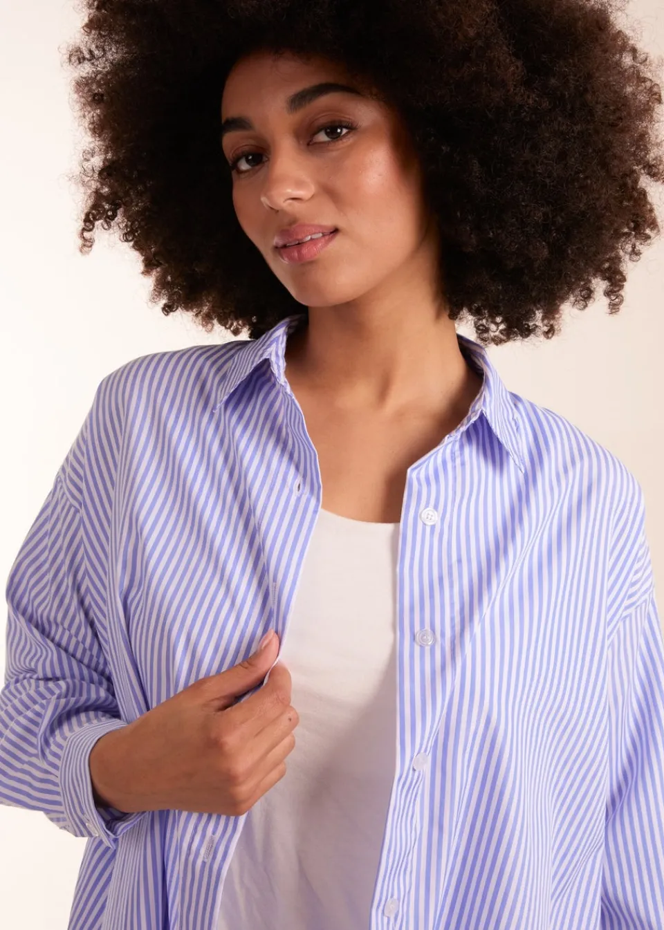 Tops>Blue Vanilla Blue Oversized Stripe Shirt