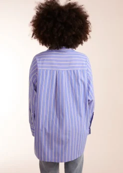 Blouses & Shirts>Blue Vanilla Blue Oversized Pinstripe Shirt
