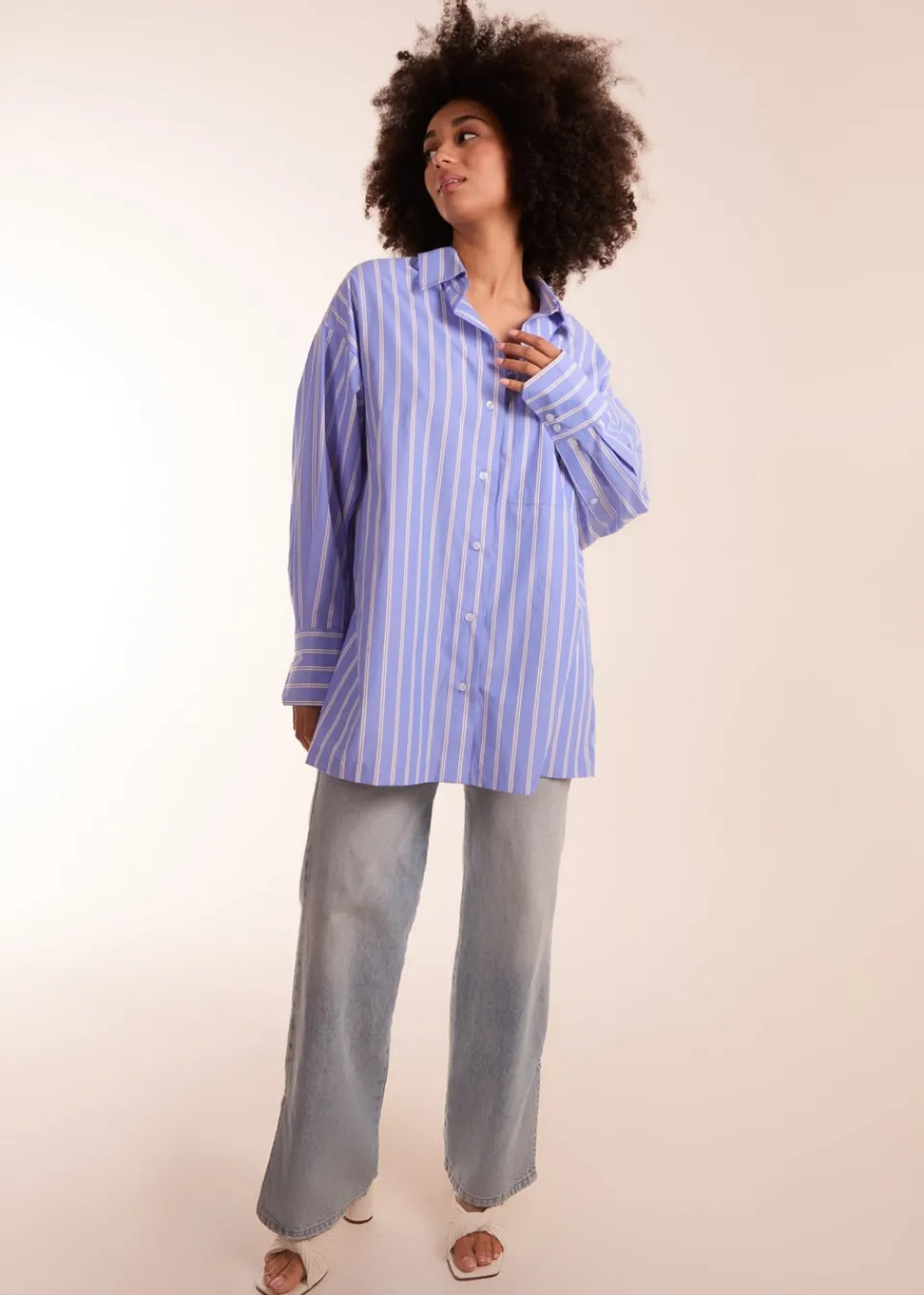 Blouses & Shirts>Blue Vanilla Blue Oversized Pinstripe Shirt