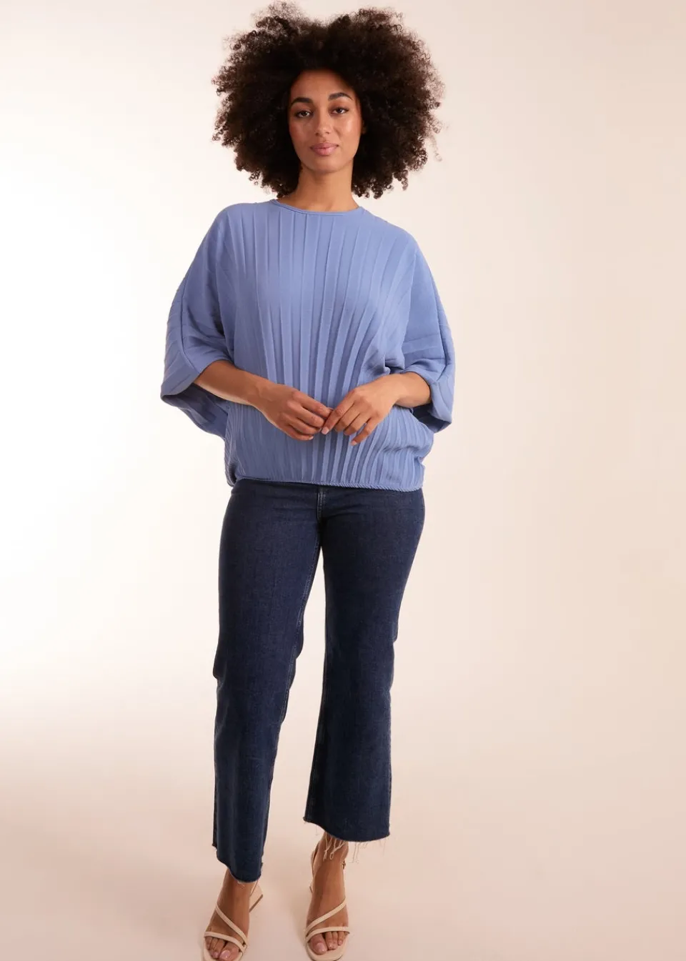Tops>Blue Vanilla Pleated Batwing Top Blue