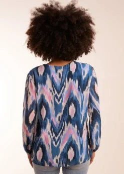 Tops>Blue Vanilla Blue Pleated Print Top