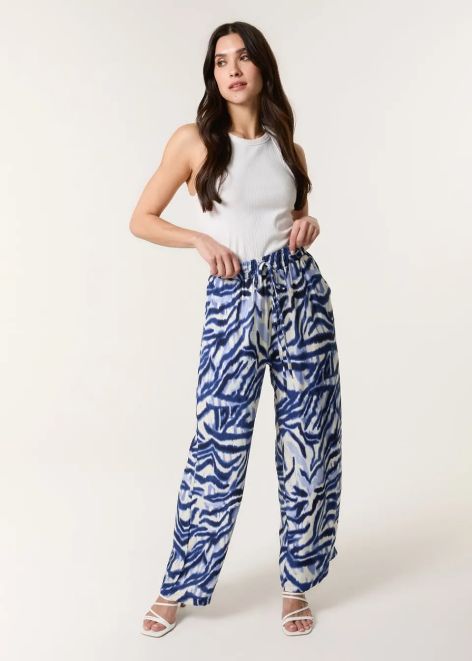 Trousers>Blue Vanilla Blue Printed Elastic Trousers