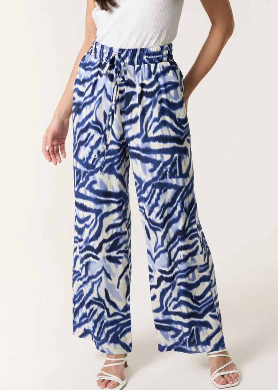 Trousers>Blue Vanilla Blue Printed Elastic Trousers