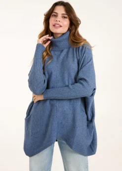 Knitwear>Blue Vanilla Blue Roll Neck Pocket Jumper