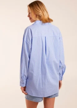 Tops>Blue Vanilla Blue Stripe Classic Cotton Shirt