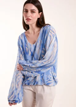 Tops>Blue Vanilla Blue Water Colour V Neck Top