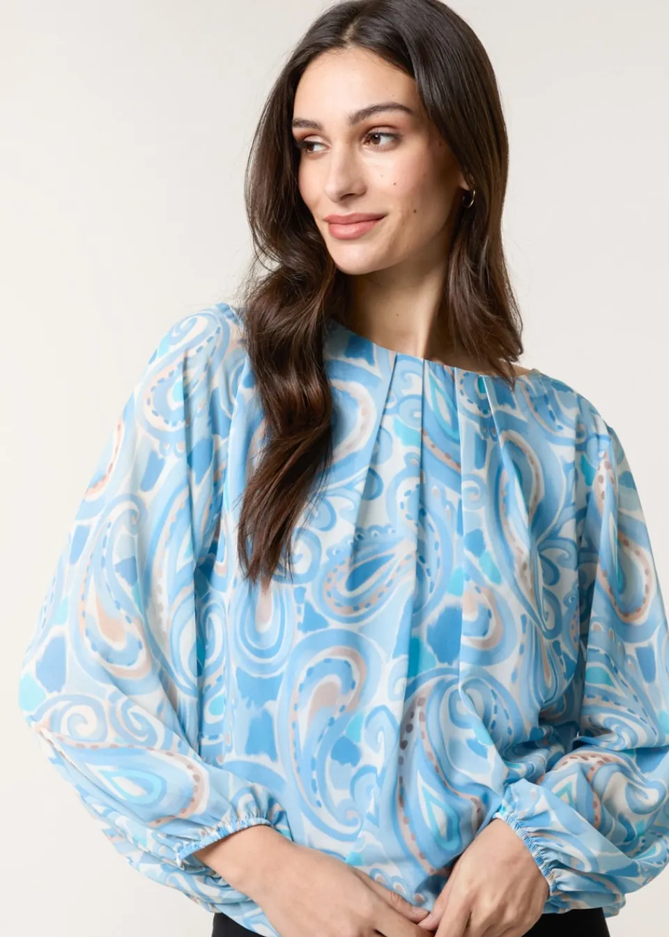 Tops>Blue Vanilla Blue Watercolour Paisley Top