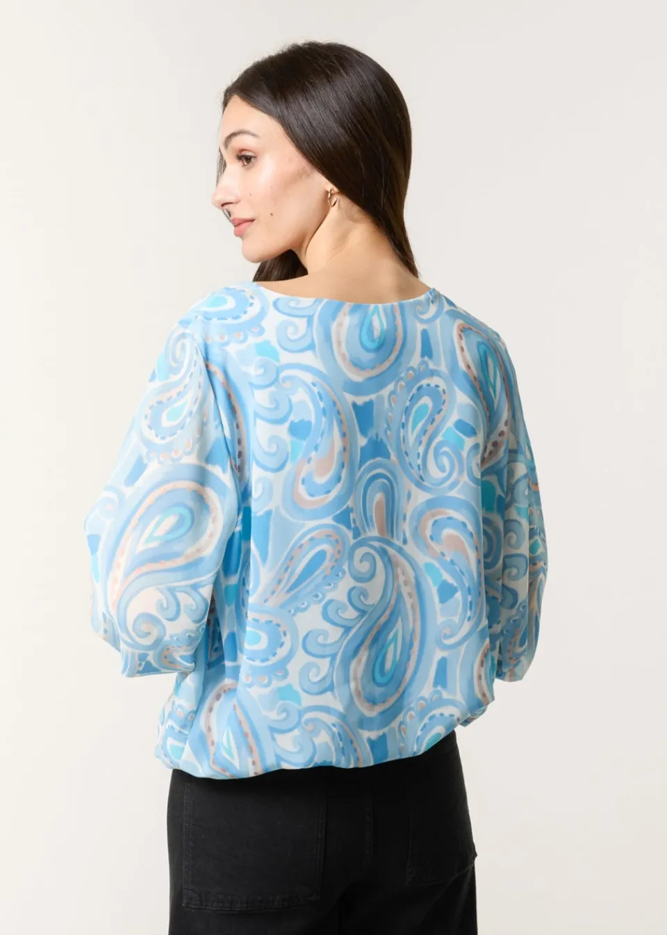 Tops>Blue Vanilla Blue Watercolour Paisley Top