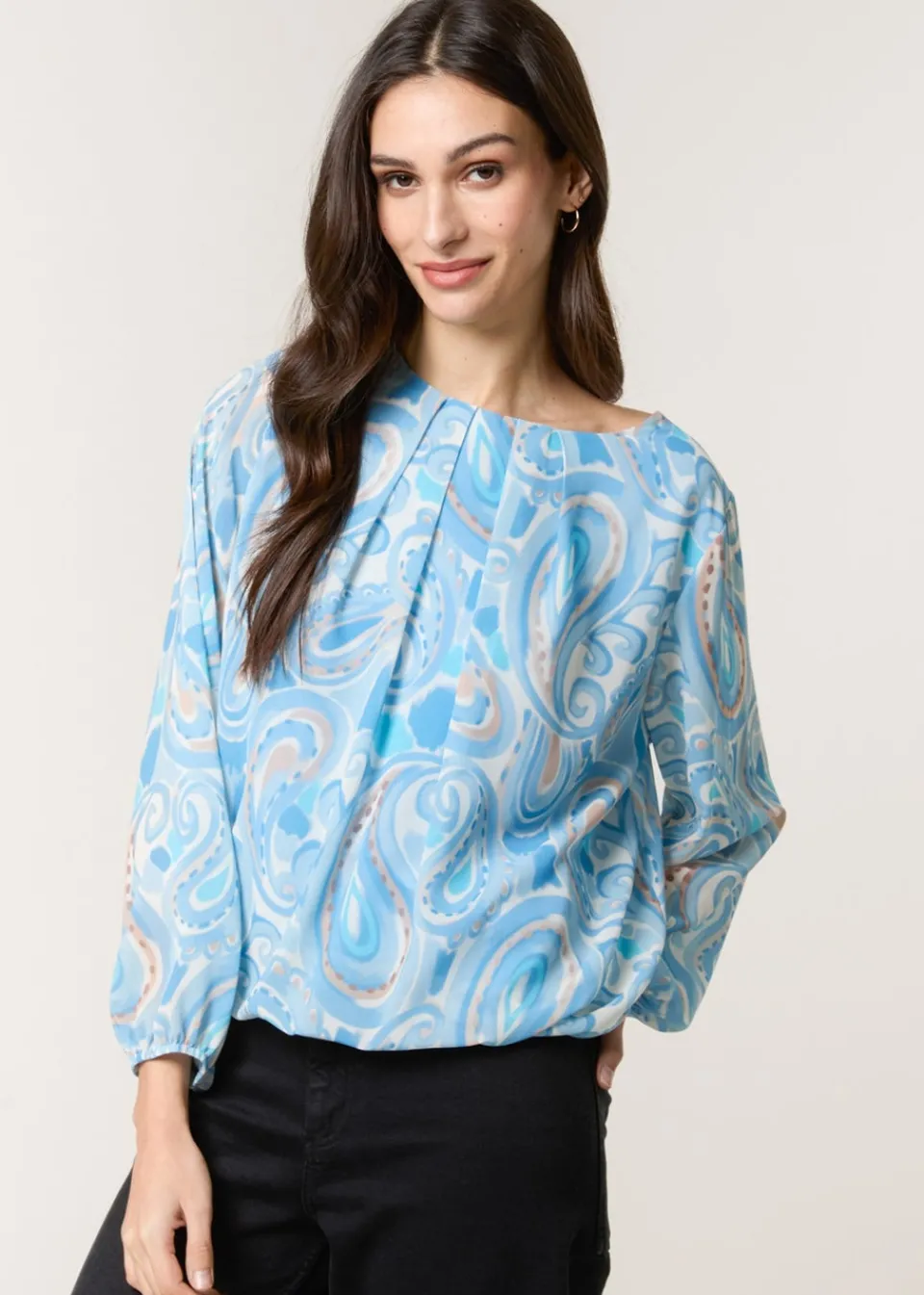 Tops>Blue Vanilla Blue Watercolour Paisley Top