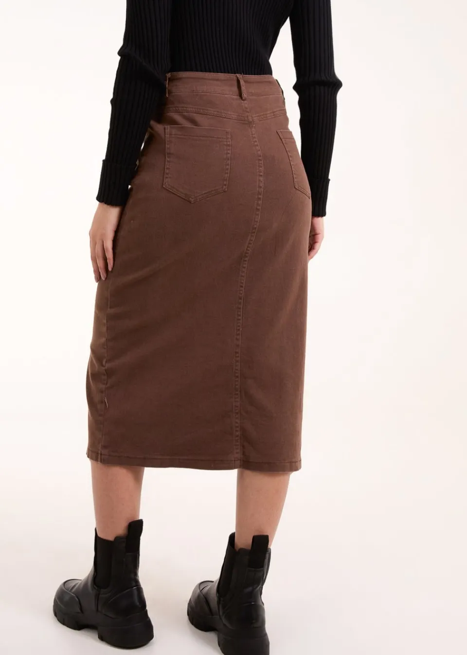 Skirts>Blue Vanilla Brown Acid Wash Denim Mid Skirt