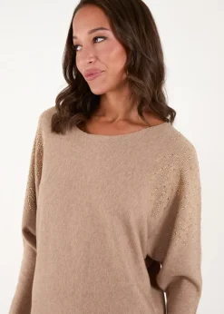 Tops>Blue Vanilla Brown Embellished Shoulder Jumper