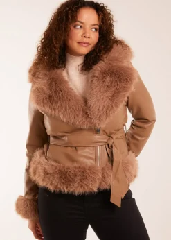 Coats & Jackets>Blue Vanilla Faux Fur Cropped Leather Look Jacket Brown