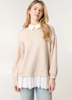 Tops>Blue Vanilla Brown 2in1 Cut & Sew Sweater