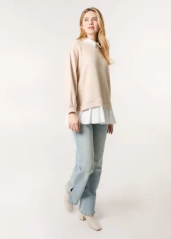 Tops>Blue Vanilla Brown 2in1 Cut & Sew Sweater