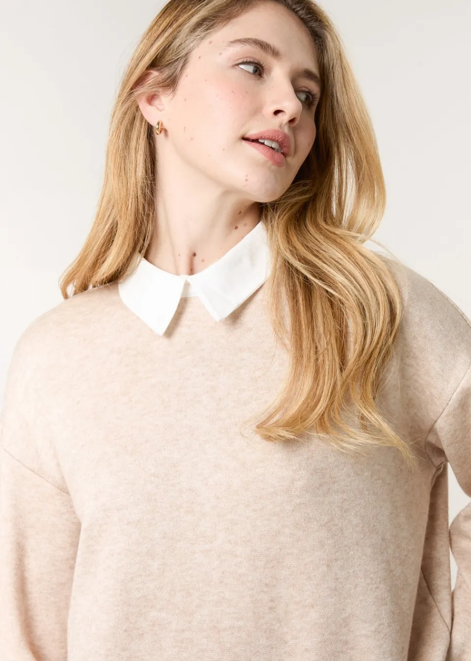 Tops>Blue Vanilla Brown 2in1 Cut & Sew Sweater