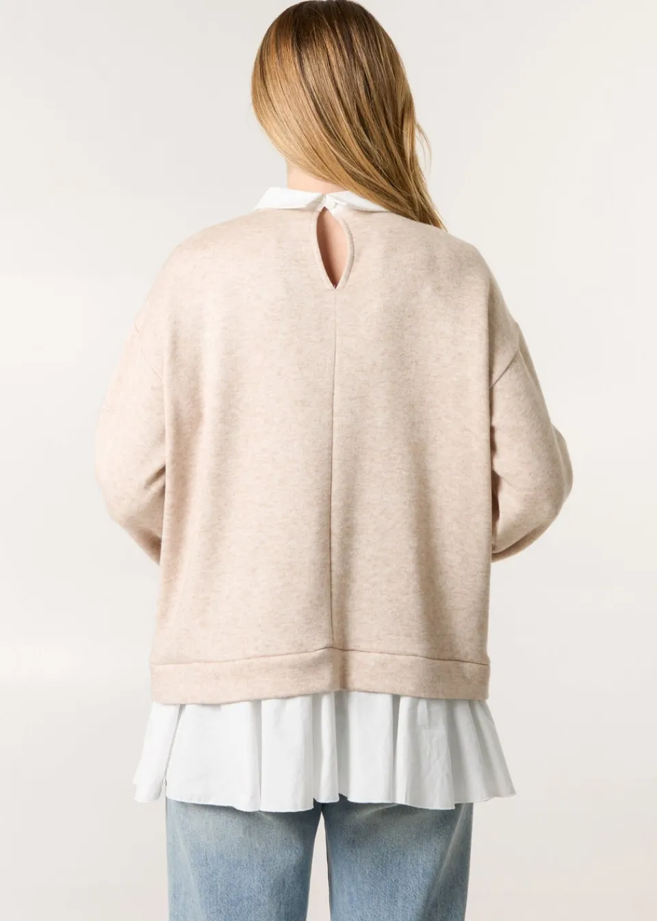 Tops>Blue Vanilla Brown 2in1 Cut & Sew Sweater