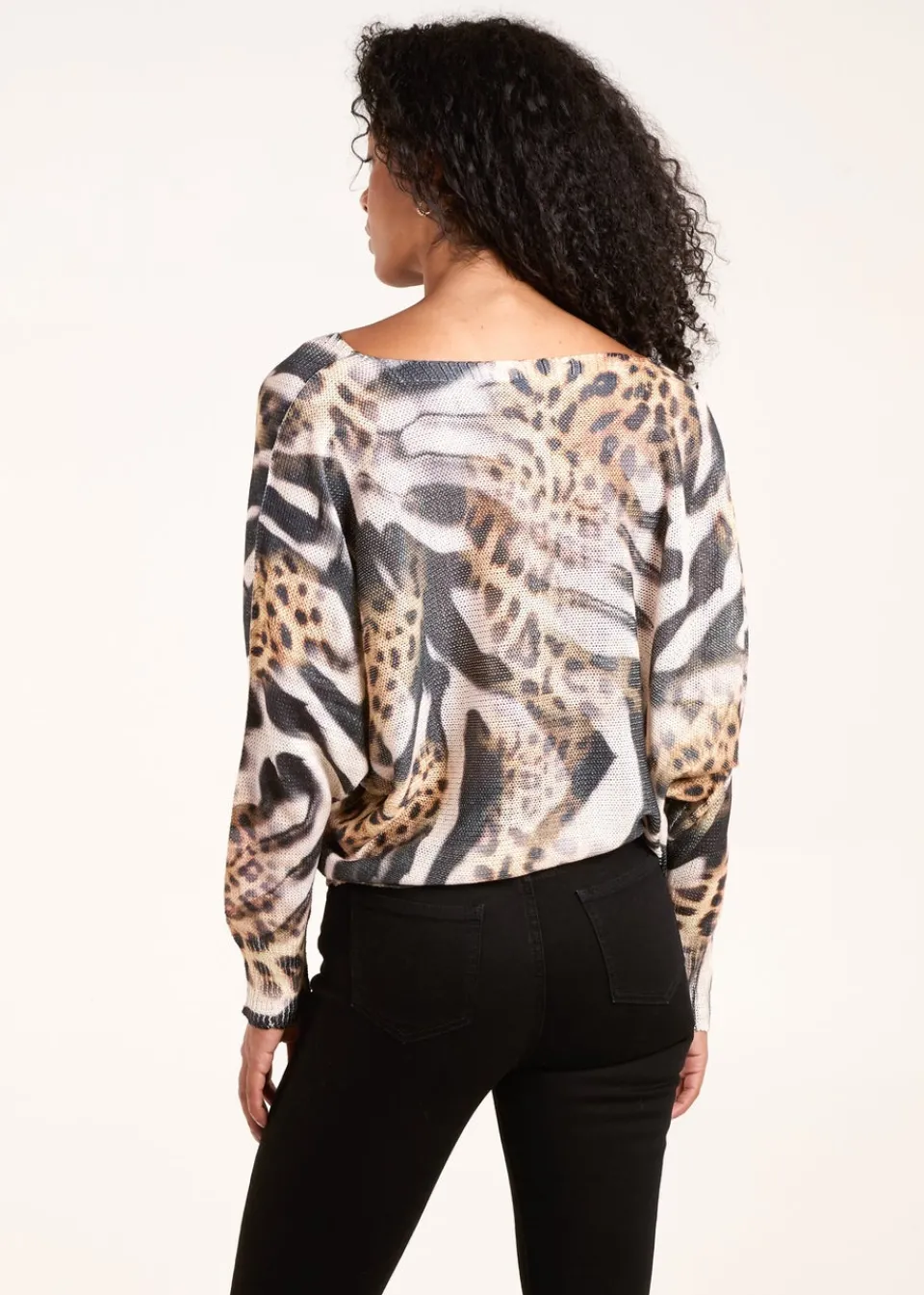 Tops>Blue Vanilla Brown Leopard Abstract Fine Knit Jumper