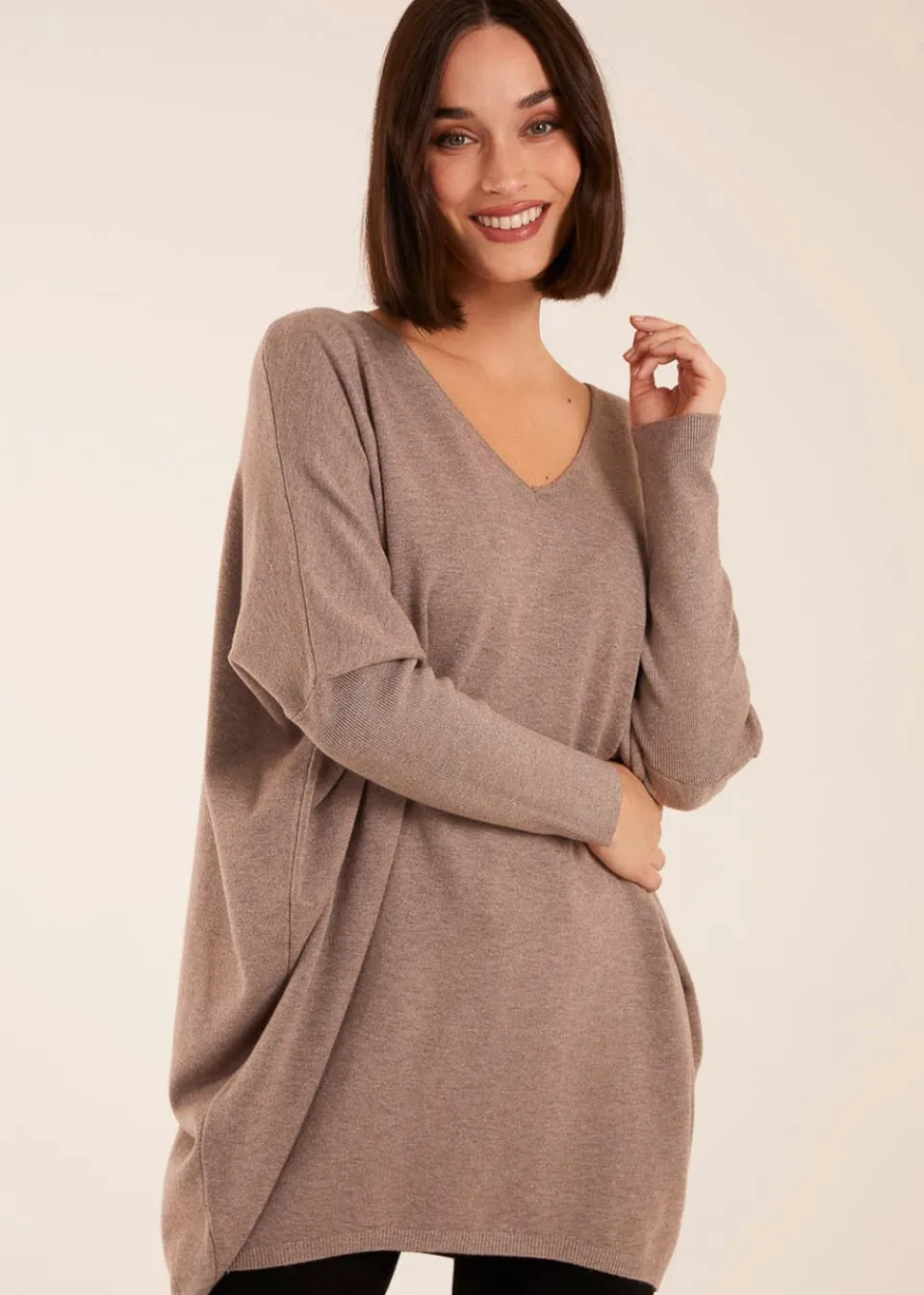 Tops>Blue Vanilla Brown Plain V Neck Jumper