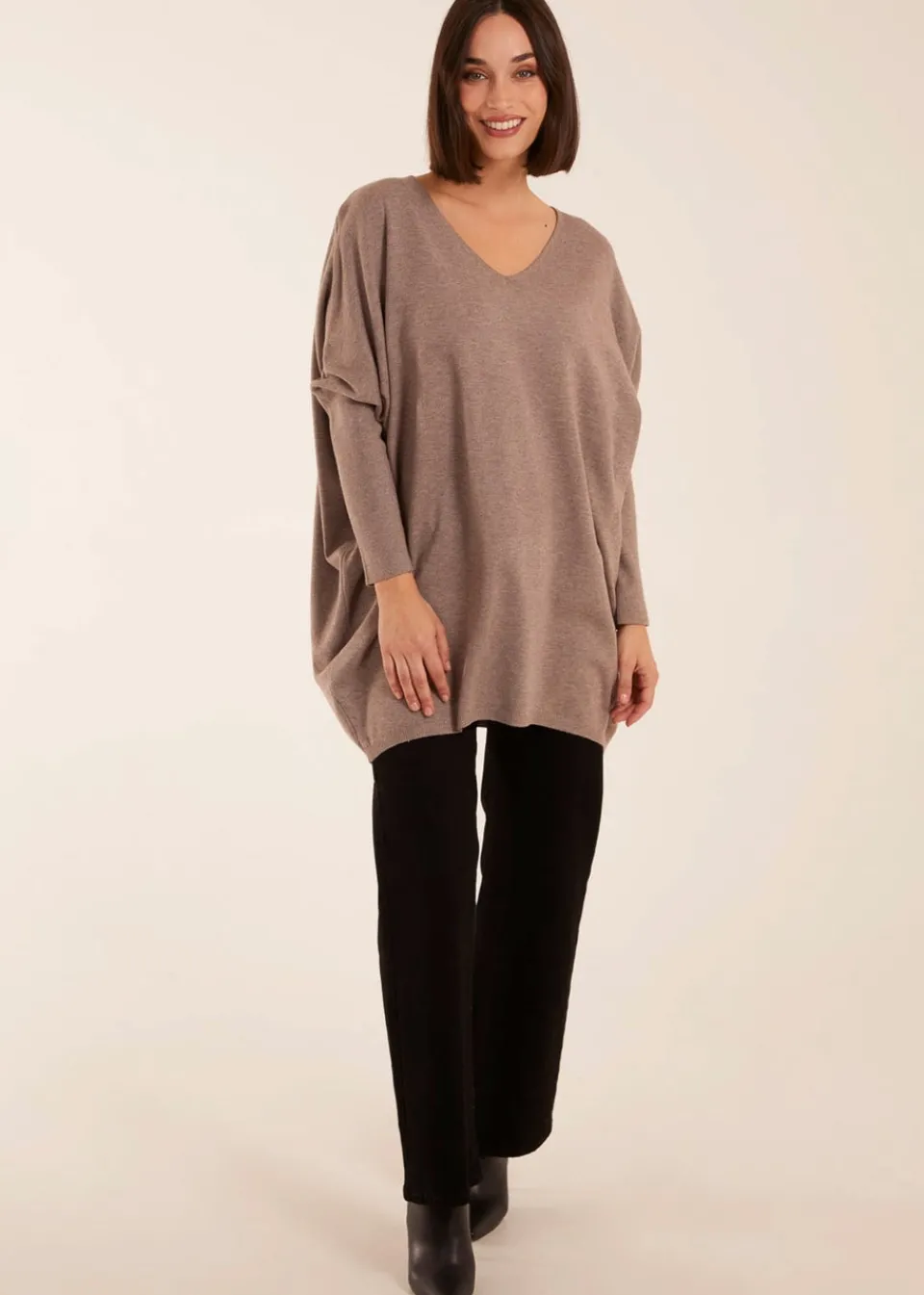 Tops>Blue Vanilla Brown Plain V Neck Jumper