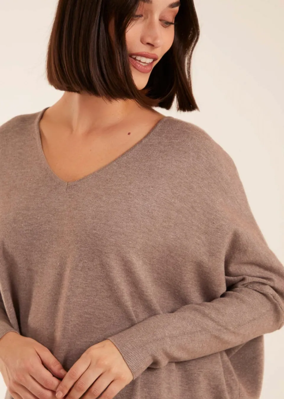 Tops>Blue Vanilla Brown Plain V Neck Jumper
